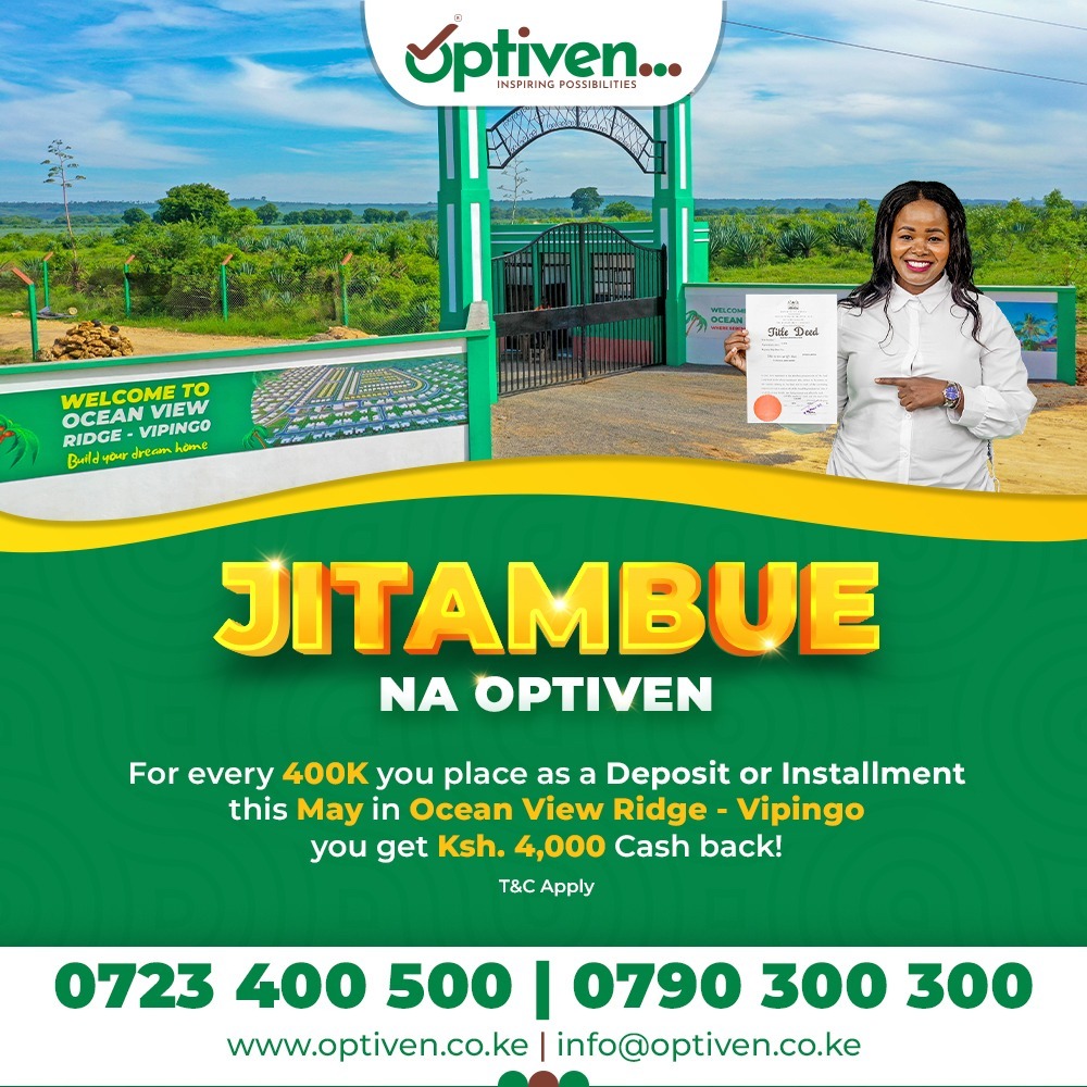 𝐉𝐢𝐭𝐚𝐦𝐛𝐮𝐞 𝐍𝐚 𝐎𝐩𝐭𝐢𝐯𝐞𝐧! youtube.com/watch?v=yhmX06… Set out on a transformative journey of self-discovery and financial growth with Optiven as your guide. With Ocean View Ridge Vipingo, you're not just investing in property, you're investing in a lifestyle. Imagine…