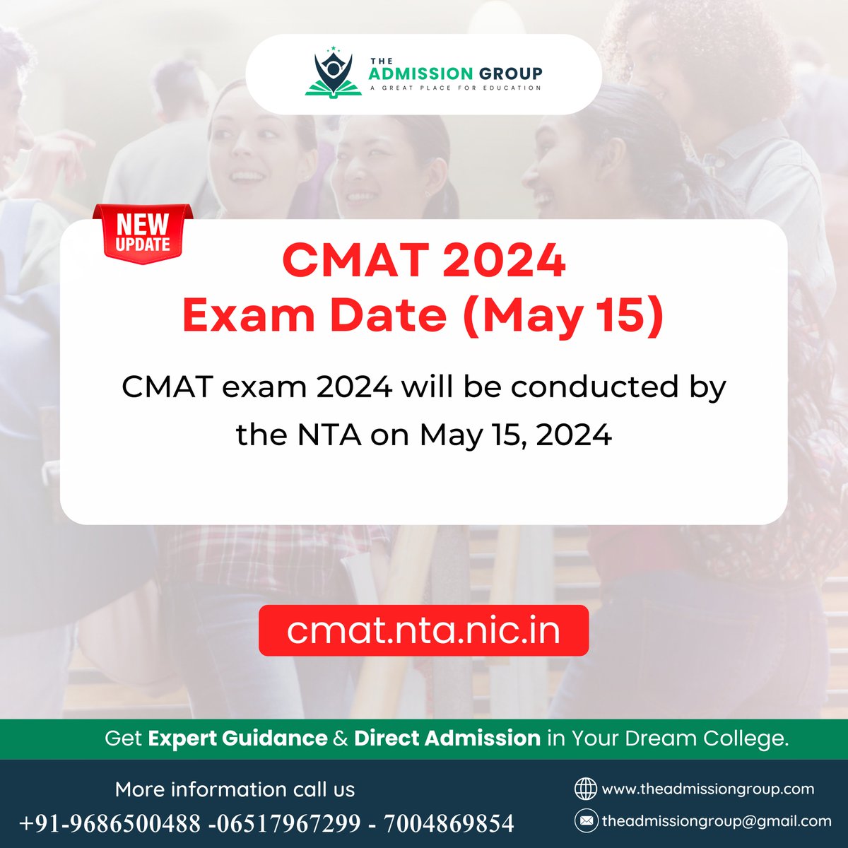 Save the date! CMAT 2024 exam is on May 15th. Reach out for assistance!

#CMAT2024 #May15th #SaveTheDate #CMATexam #CollegePrep #TestAssistance #CMAT2024Exam #StudyHelp #GradSchoolBound #SuccessStartsNow #theadmissiongroup #brandingmeansbrandmingo #brandming