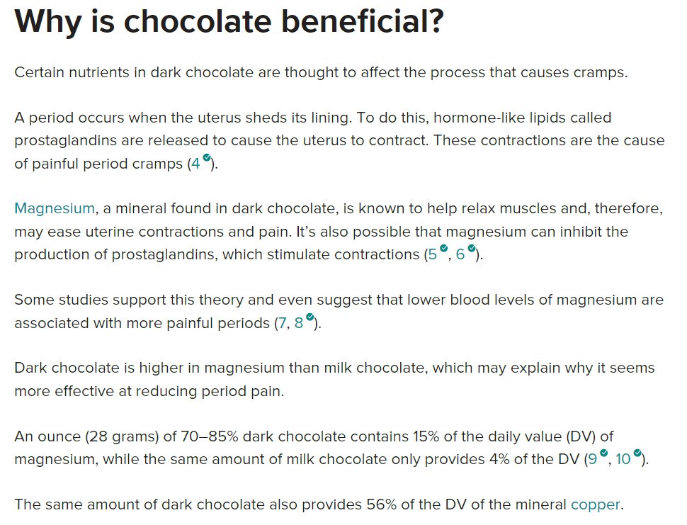 NYERI MENS BISA BERKURANG TANPA OBAT?

Bisa dong, pake aja dark chocolate 70%.

Ada ion magnesium yang bermanfaat banget untuk mengurangi kram otot.

Kalian udah pernah nyoba belum? Kalau udah, komen ya!