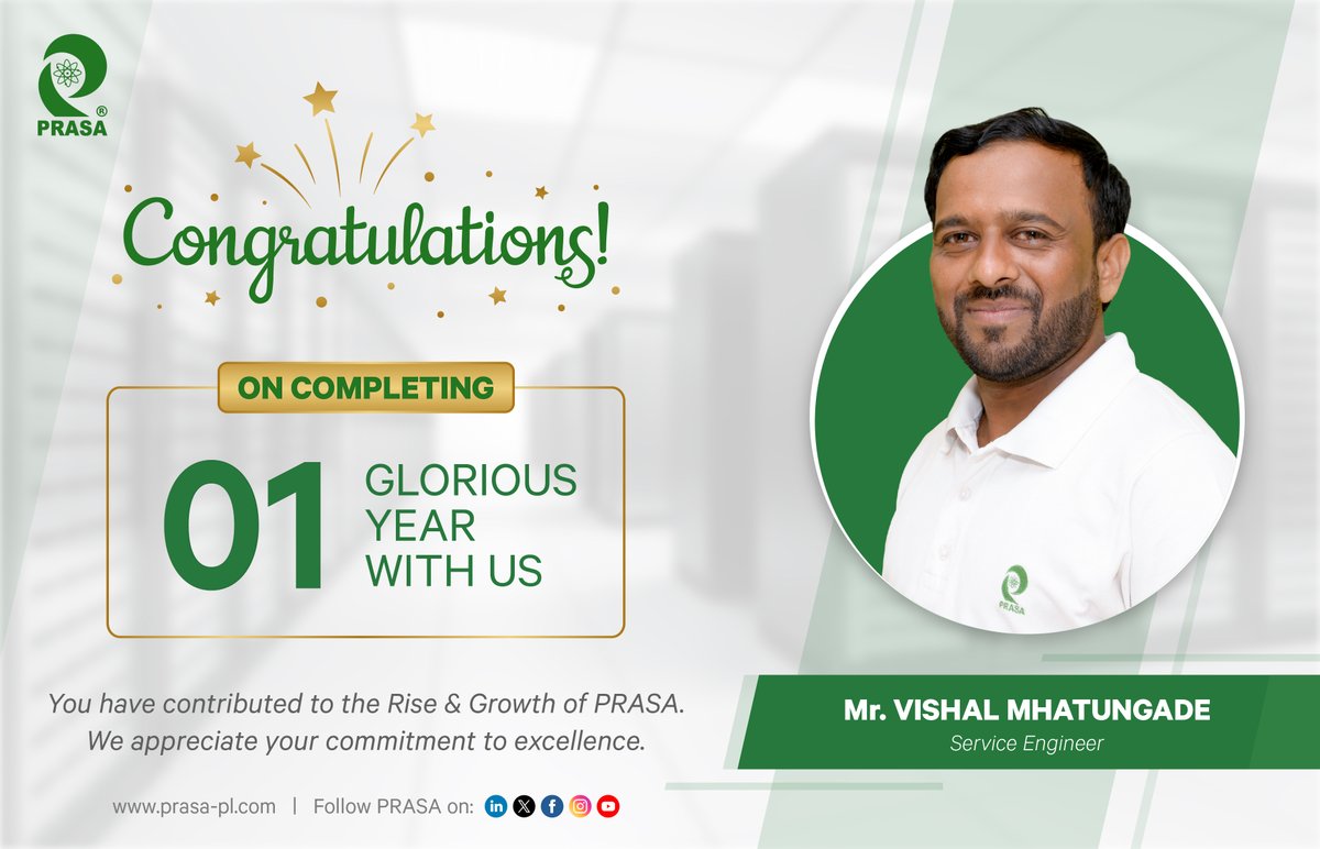 Happy Work Anniversay Mr. Abdul Shaikh and Mr. Vishal Mhatungade.

#PRASA #WorkAnniversary #EHS #SafetyOfficer #ServiceDepartment #ServiceEngineer #ThankYou