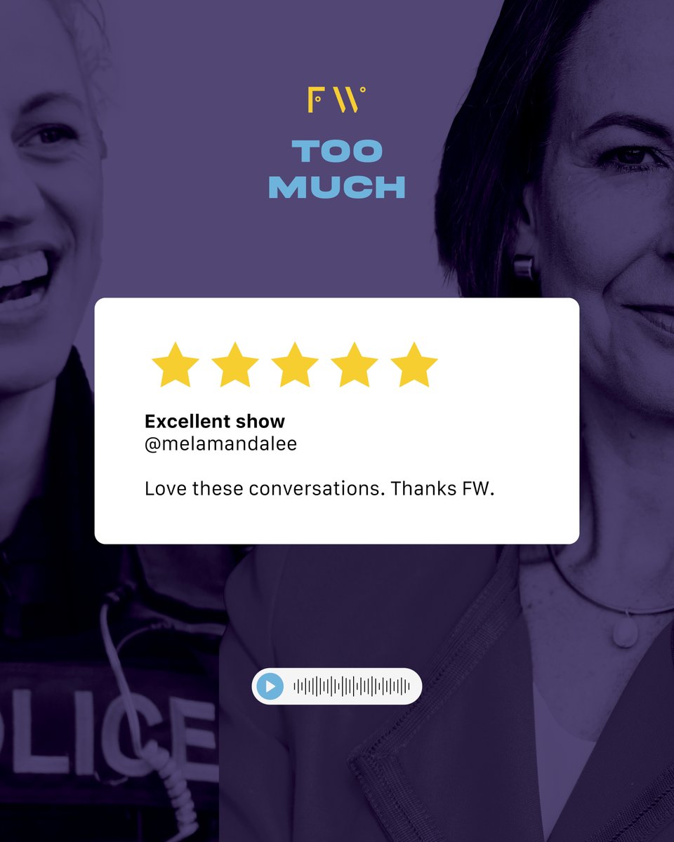 We are so glad to hear you're loving our latest podcast series Too Much. These reviews are just TOO good! Listen now wherever you find your podcasts 🎧 Too much is a podcast series proudly supported by @VictoriaPolice , who are looking for more women to join their ranks.
