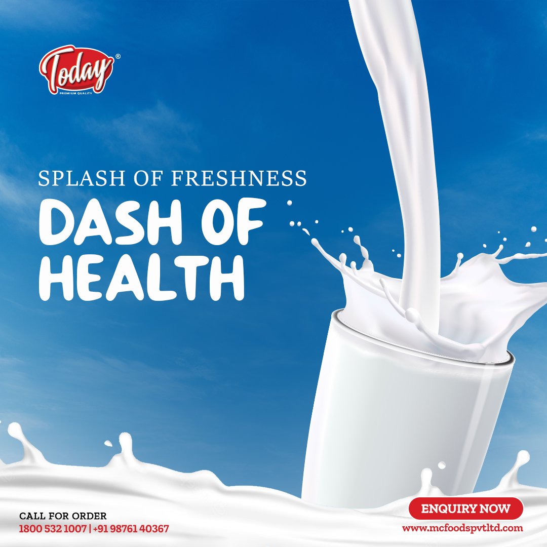 Experience a splash of freshness and a dash of health with Today Milk! Indulge in pure goodness to revitalize your day. 🌿🥛 

#TodayMilkIndia #TodayMilk #Today #FreshnessAndHealth #Milk #PureGoodness #PureAndFresh #FreshMilk