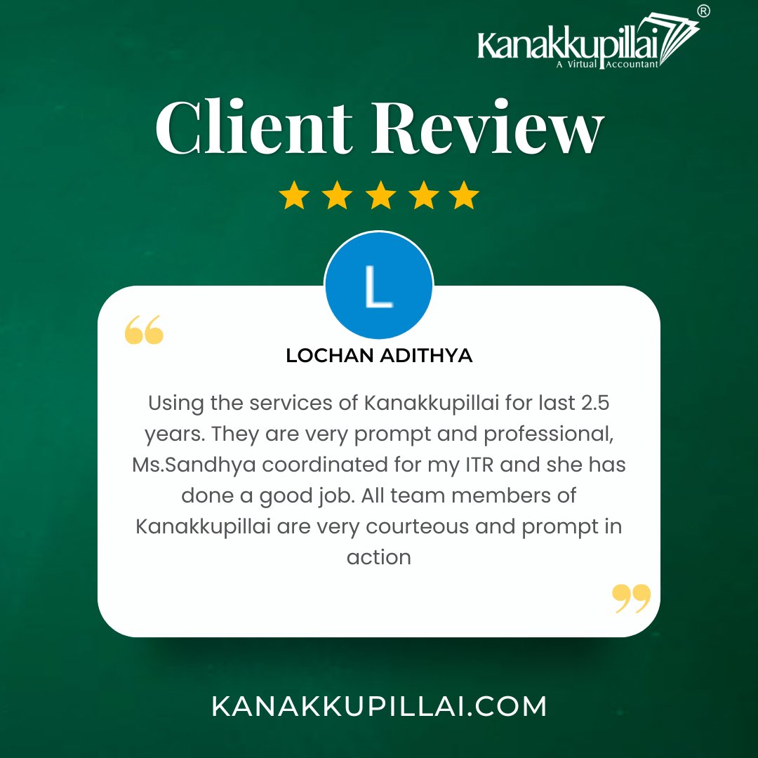 Thank you 🥳Lochan Adithya for the fantastic five-star review ⭐⭐⭐⭐⭐ on Kanakkupillai Google My Business!  We appreciate your support and are thrilled to hear about your positive experience with Kanakkupillai 🙌
#HappyCustomer #FiveStarReview #customerappreciation