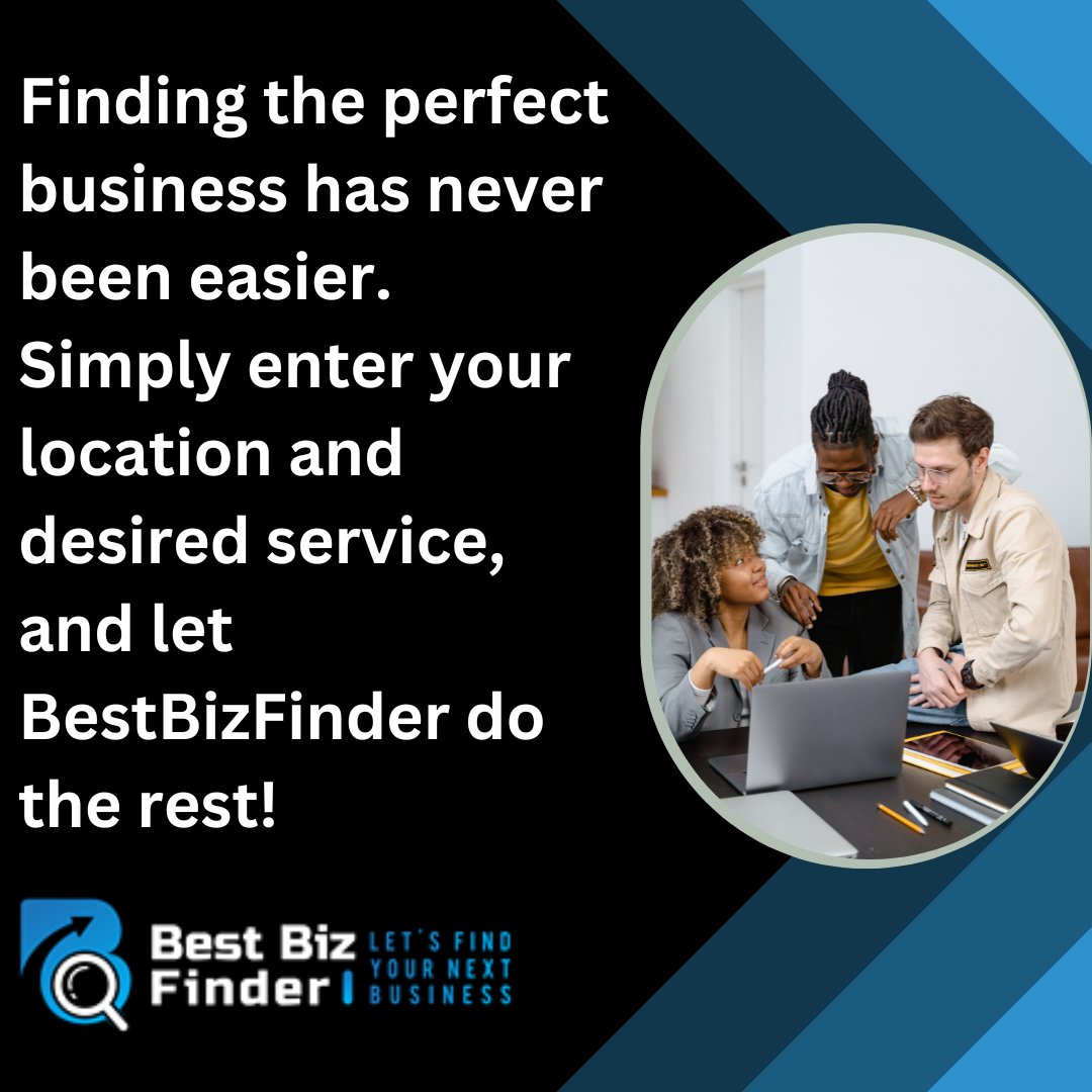 We take pride in connecting you with only the best businesses in town.

#BestBizFinder #SupportLocal #BusinessSuccess #DiscoverMore