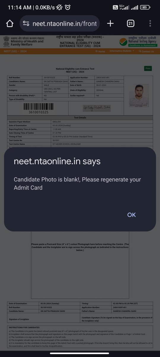 What's this problem with neet 2024 admit card. Photo is visible in Website but while printing it's saying candidate photo is blank.
@NTA_Exams @NTA_NEET_JEE @PhysicswallahAP @ANI @PTI_News