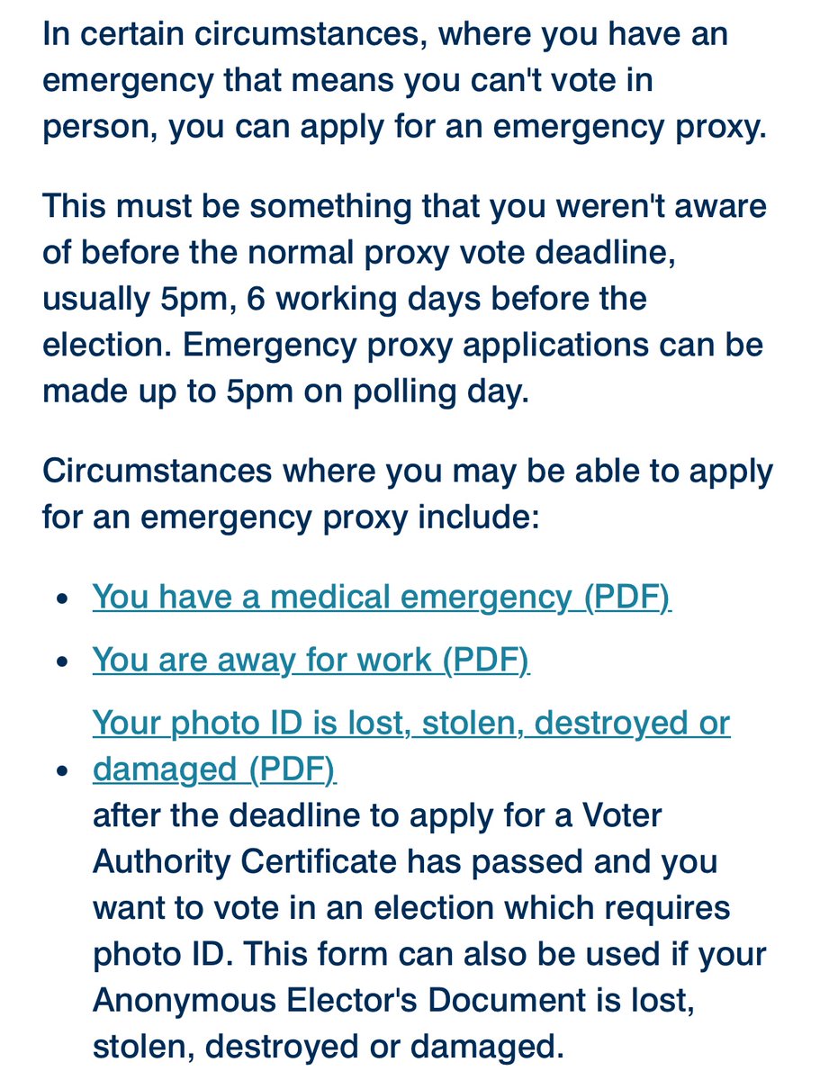 🚨 important 🚨 Lost your voter ID? Can’t vote for some reason today? @ElectoralCommUK has the following guidance about getting an emergency proxy 🧵 1/2