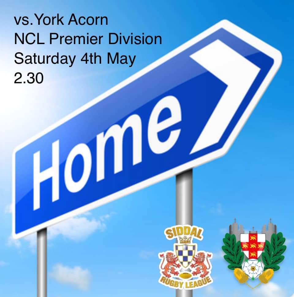 📅 Saturday 4th May 
🏆 @OfficialNCL Premier Division
⏰ 2.30pm
👕 @siddalrl 🆚️ @yorkacorn
🏟 Chevinedge, HX3 9EW

#ILoveRugbyLeagueMe
#Mols2
#thumbsupforfreddie
#RememberRycroft