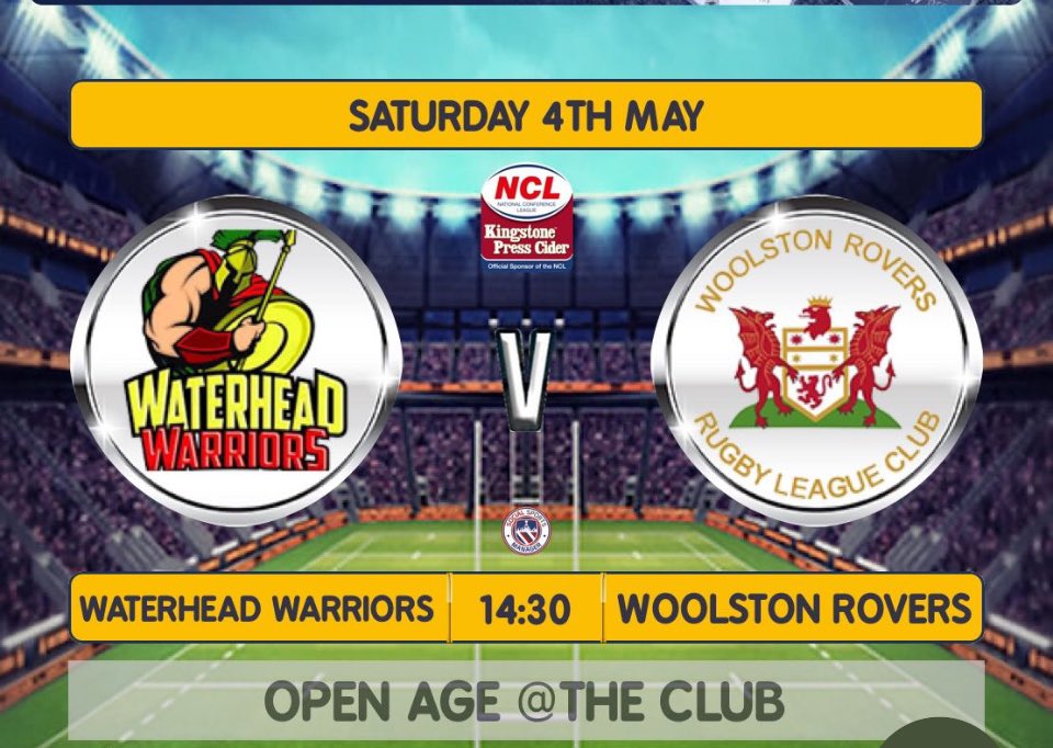 📅 Saturday 4th May 🏆 @OfficialNCL Division One ⏰ 2.30pm 👕 @WaterheadARLFC 🆚️ @woolston_rovers 🏟 Waterhead Park, OL4 2DX #ILoveRugbyLeagueMe #Mols2 #thumbsupforfreddie #RememberRycroft