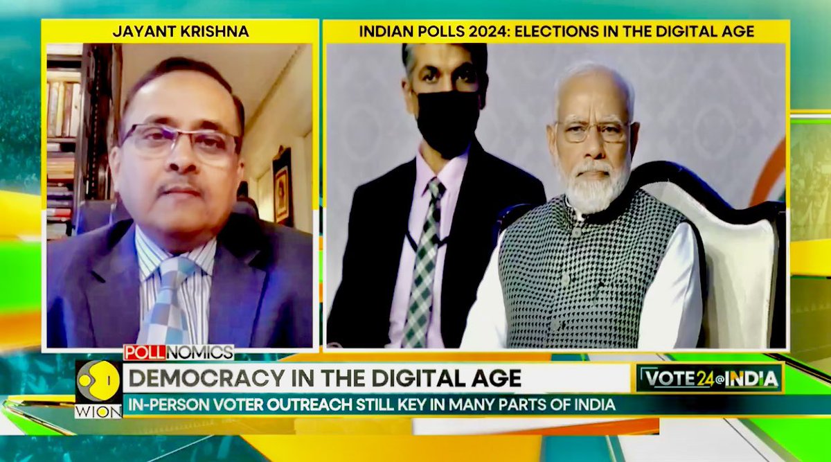 Spoke with @SaroyaHem on @WIONews TV on #Digital innovations like #AI that are reshaping the electoral landscape in #LokSabhaElections2024. @SpokespersonECI @ECISVEEP @ceoup @BJP4India @INCIndia @narendramodi @RahulGandhi @kharge @JPNadda @Jairam_Ramesh x.com/wionews/status…