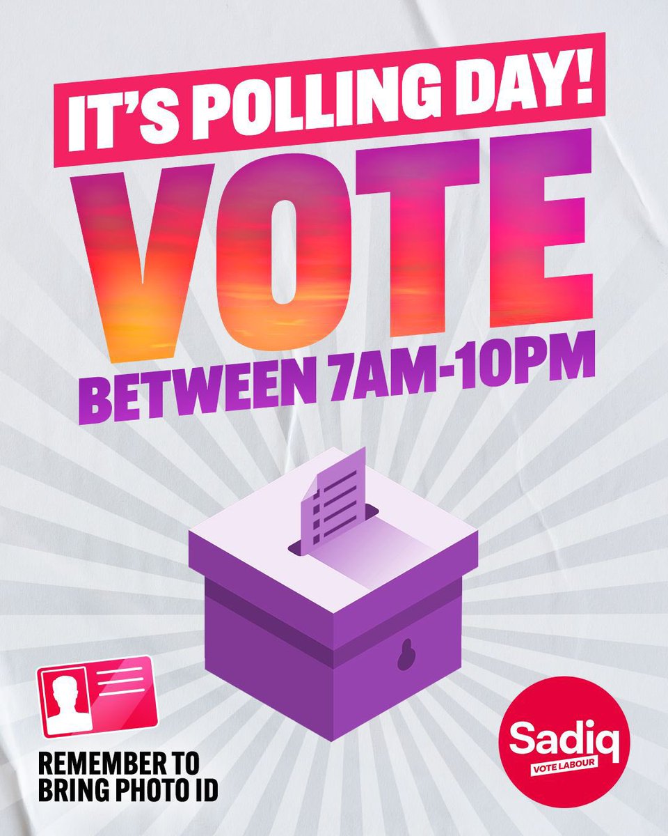 Good morning Croydon. It’s polling day! Make a plan to vote ✅ Take photo ID ✅ Vote @SadiqKhan ✅ Vote Assembly candidate Maddie Henson @MinsuR ✅ Vote @UKLabour ✅ #VoteLabour