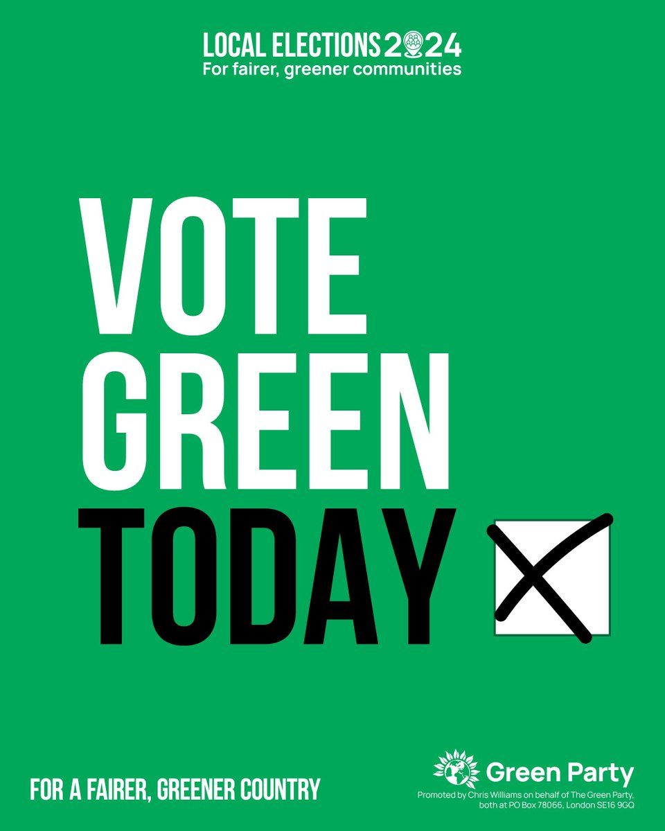 💚 Today is the day. 🗳️ Vote Green for fairer, greener communities. #GetGreensElected