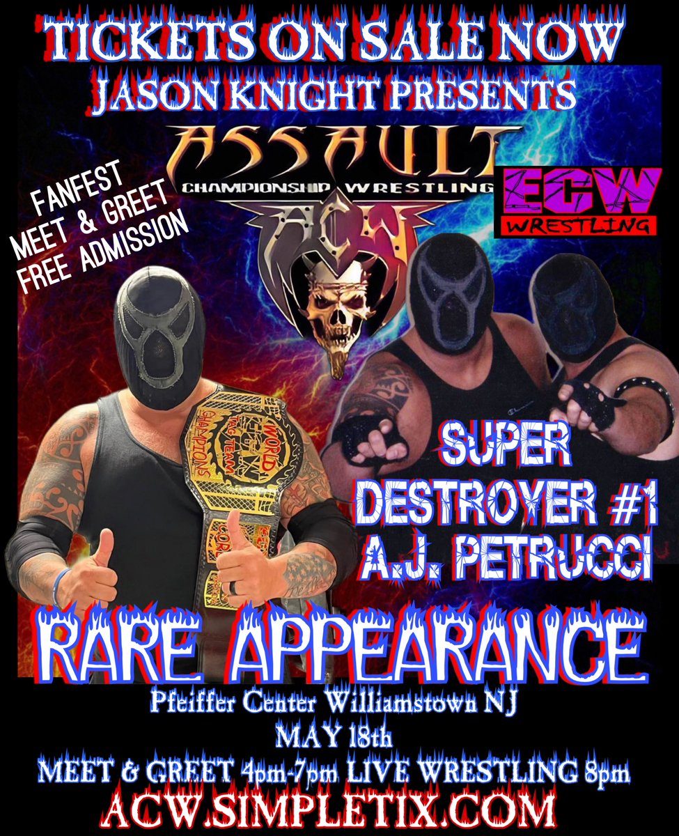 FREE ADMISSION TO ASSAULT CHAMPIONSHIPS FANFEST MAY 18th IN WILLIAMSTOWN NJ Meet some of your favorite wrestlers. Shop Vendors. Jason Knight has opened FANFEST with free admission to the public from 4-7pm prior to the EQUINOX XXVI Show at 8pm Visit ACW.SIMPLETIX.COM to get…