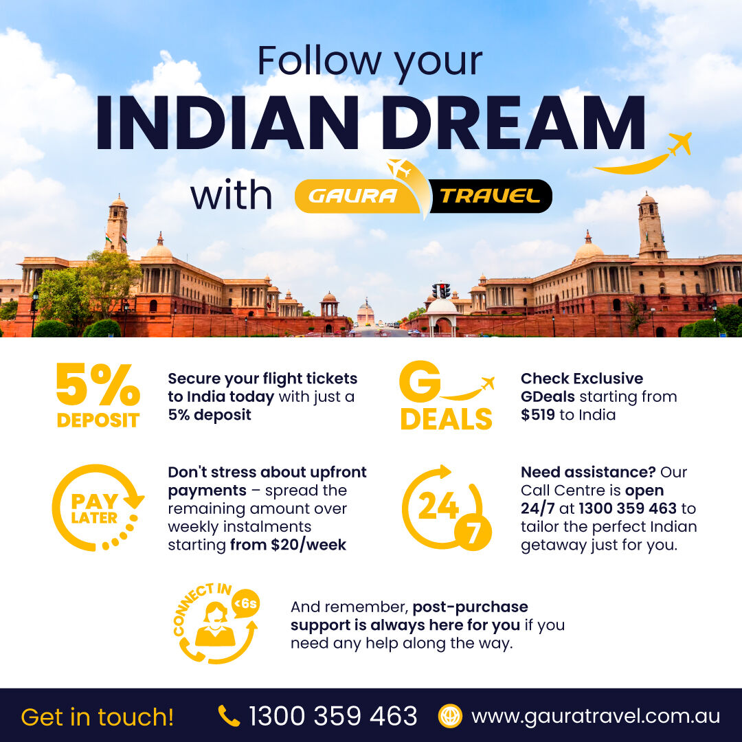 Dreaming of the vibrant streets of India but worried about all the nitty-gritty details? No worries, we've got your back! 🌆

Visit: bit.ly/32QvcZp 

call: 1300 359 463 📞

#gauratravel #gdeals #travelindia #indiansinaustralia #indiansinmelbourne #indiansinsydney