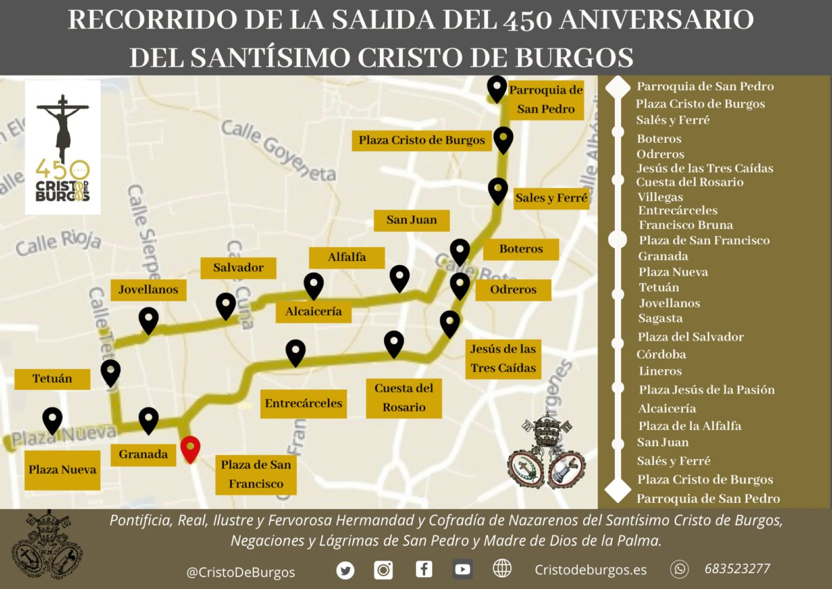 🟣 Este será el itinerario que recorrerá el Cristo de Burgos en la salida del próximo 1 de junio. @CristoDeBurgos #ElCabildo