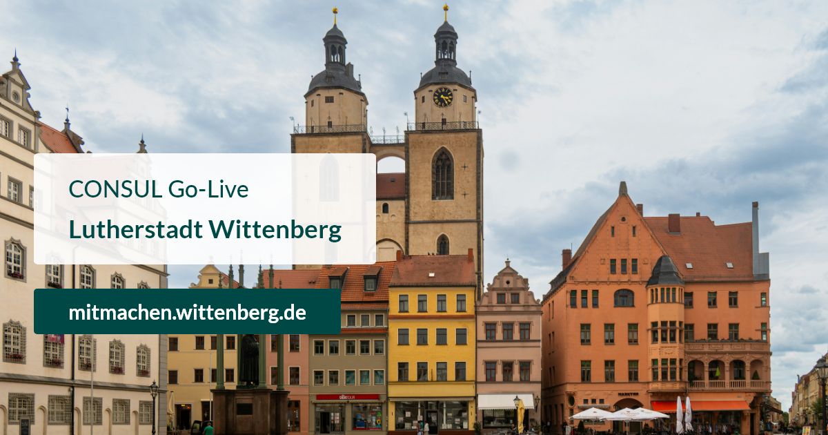 Die Lutherstadt Wittenberg ist jetzt Teil der #Consul-Familie. Bürger:innen können auf mitmachen.wittenberg.de an der 'Umfrage zur Grünflächenstrategie' teilnehmen und die Stadtentwicklung mitgestalten. #Wittenberg #Bürgerbeteiligung #Demokratie #GemeinsamGestalten