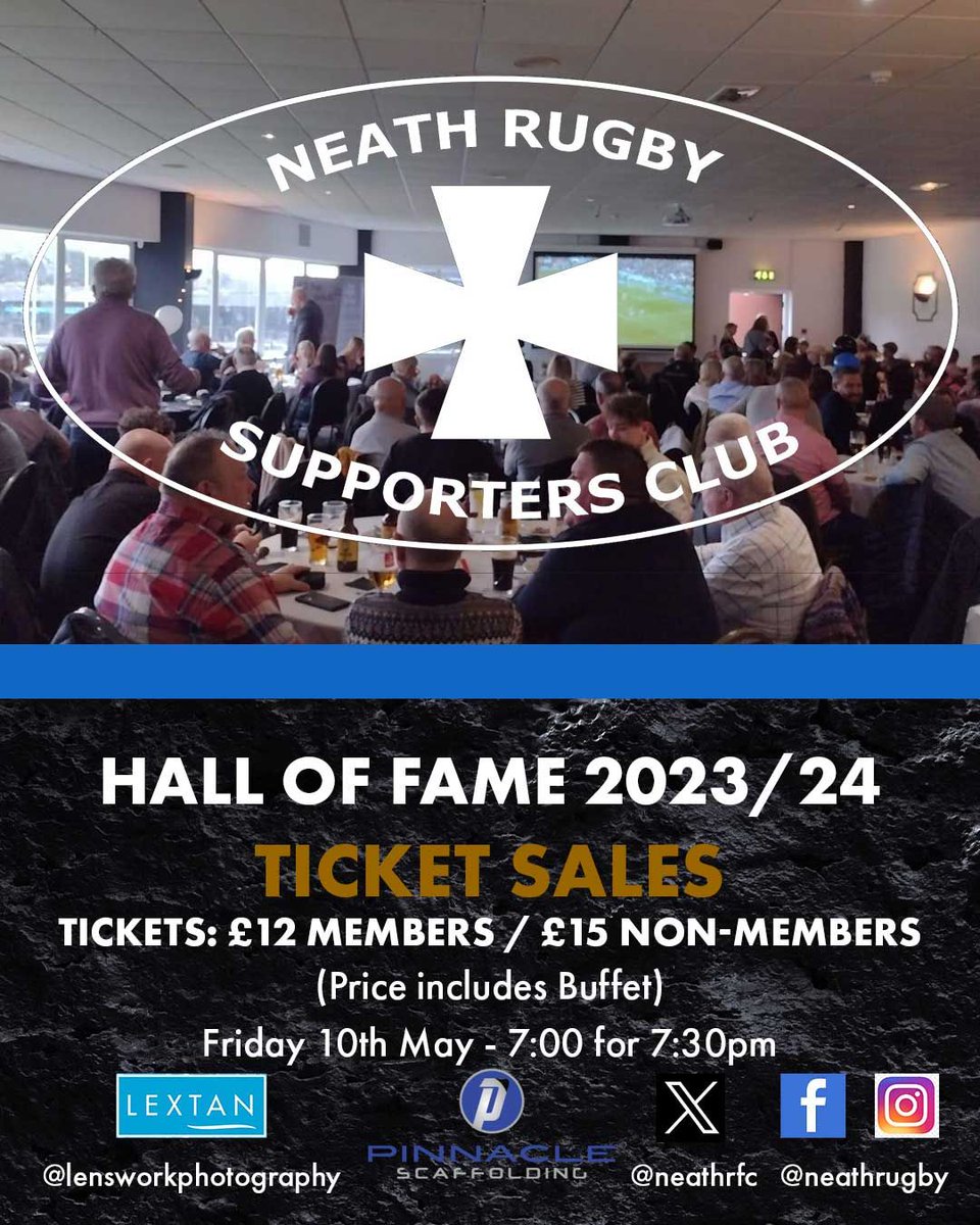 neathrfc's tweet photo. 🚨 TICKETS: NRSC HALL OF FAME / NRFC AWARDS EVENING 2023-24 🚨
 📆 10.05.24 (Friday)
⏰ 7.00 for 7.30pm start. 
📌 Neath RFC Clubhouse
🎟 £12 Members / £15 Non-Members (price includes Buffet)

TICKETS - Available at The Clubhouse TONIGHT (2nd May) between 6pm and 7pm.
#NeathRFC https://t.co/lHekzmeUSm