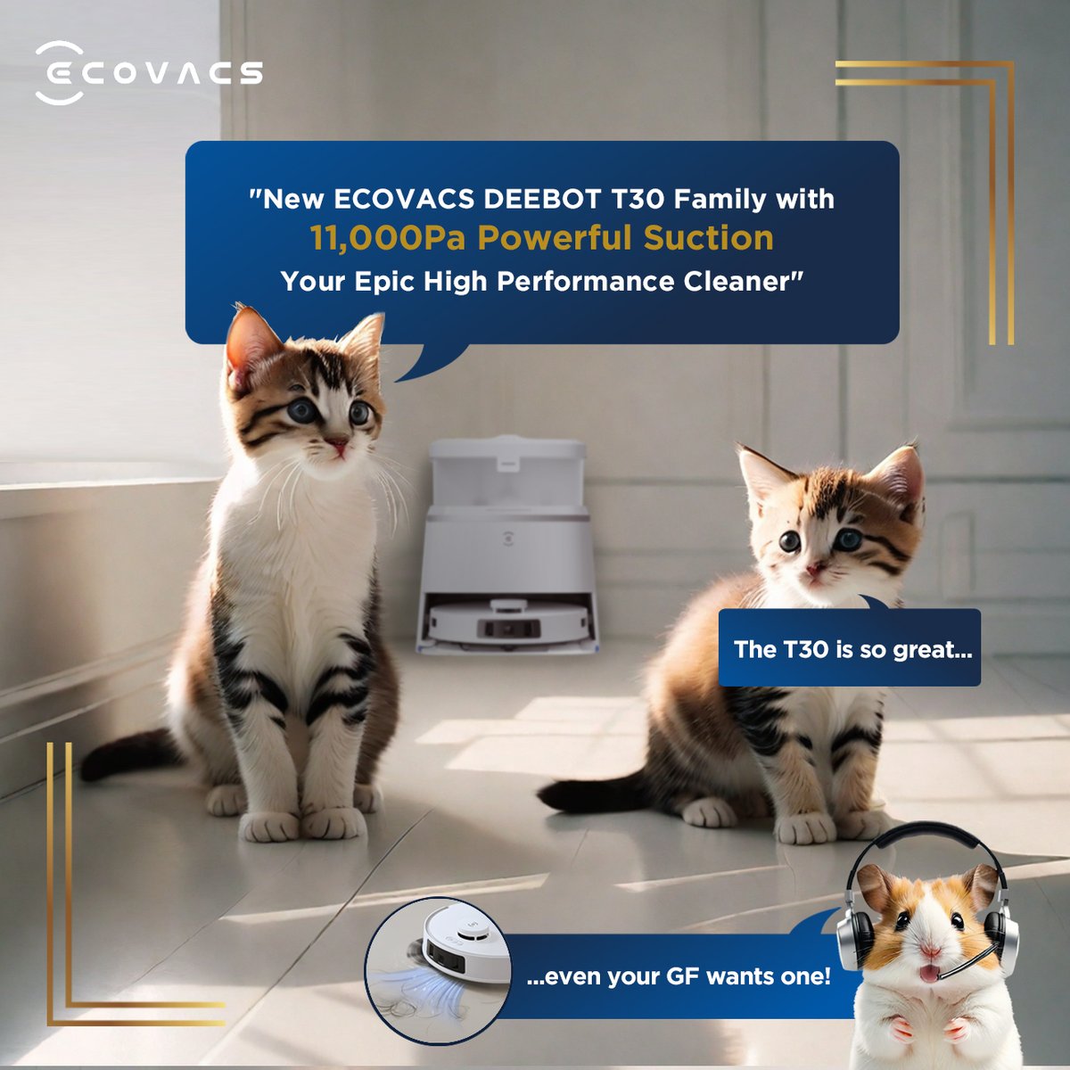 Suck it up, making cleanups a pup. With DEEBOT T30 Family's 11,000Pa Powerful Suction, even the sneakiest pet fur doesn’t stand a chance. 💨🐱 #DEEBOTT30 #PetsofECOVACS #PawsomeDEEBOT