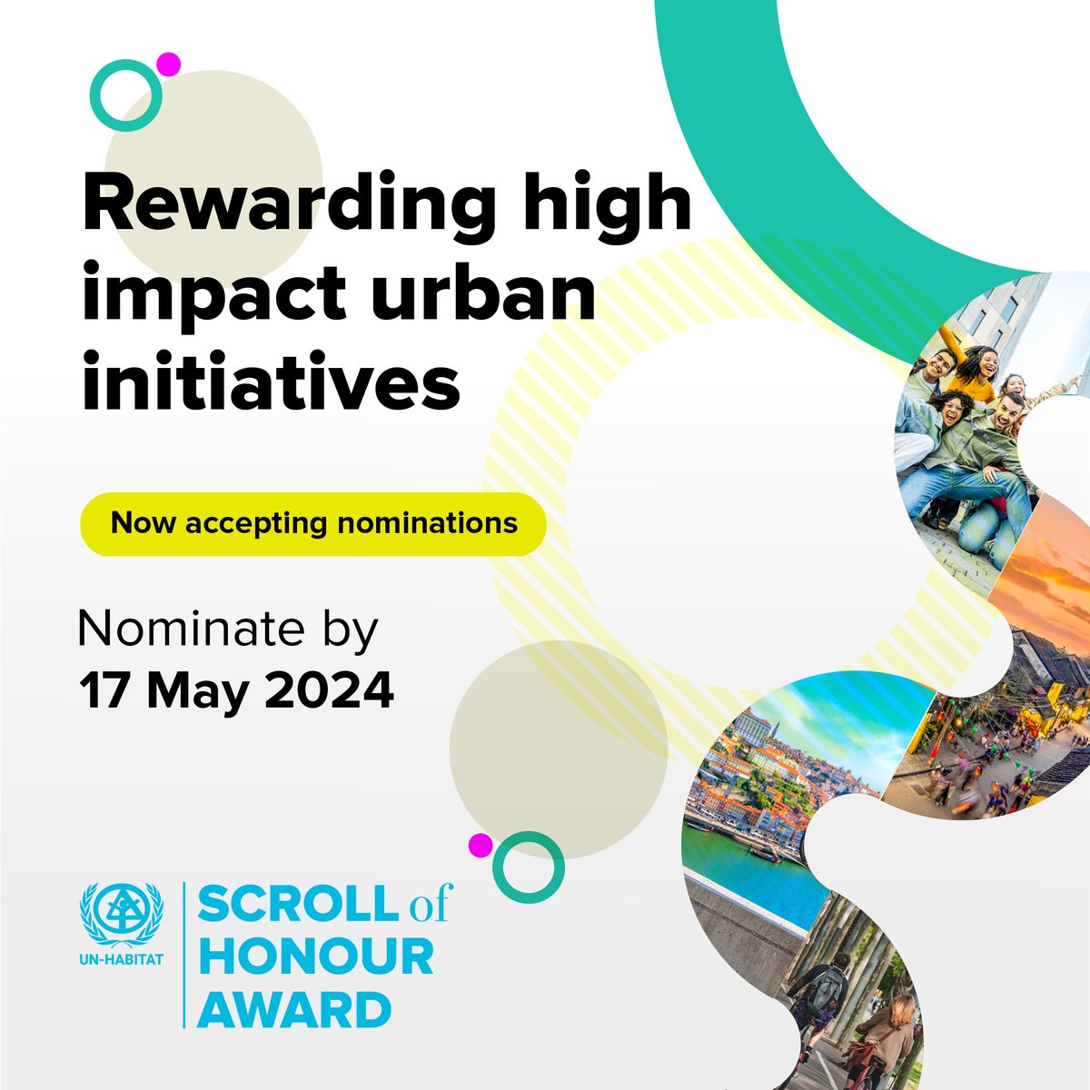 Win recognition for urban innovation!

The UN-Habitat #ScrollOfHonourAward celebrates projects aligned with SDG11: making cities inclusive, safe, & resilient. Know of a  project that addresses these issues? 

Learn more & nominate today: loom.ly/hJFv3n0

‌