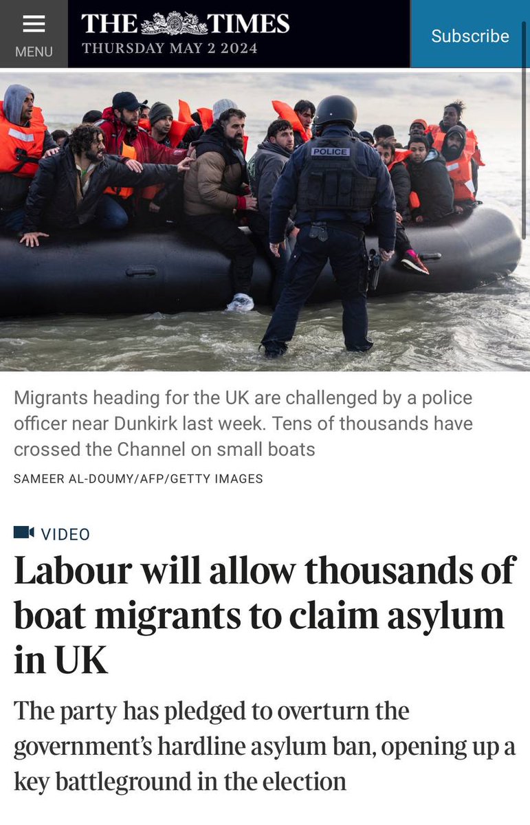 Under The Illegal Migration Act no one who entered the country illegally (since March last year) has been allowed to claim asylum. Labour has said they will be entitled to claim asylum if they win the election & they will not schedule any Rwanda flights. We currently have…