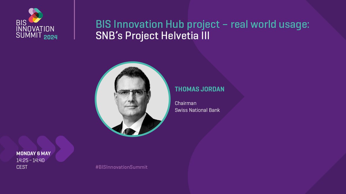 Thomas Jordan, @SNB_BNS Chairman, presents Project Helvetia III at the #BISInnovationSummit. Hear how the SNB has transitioned the #BISInnovation Hub project test environments into production, allowing real bond transactions using tokenised CHF bis.org/events/bis_inn…