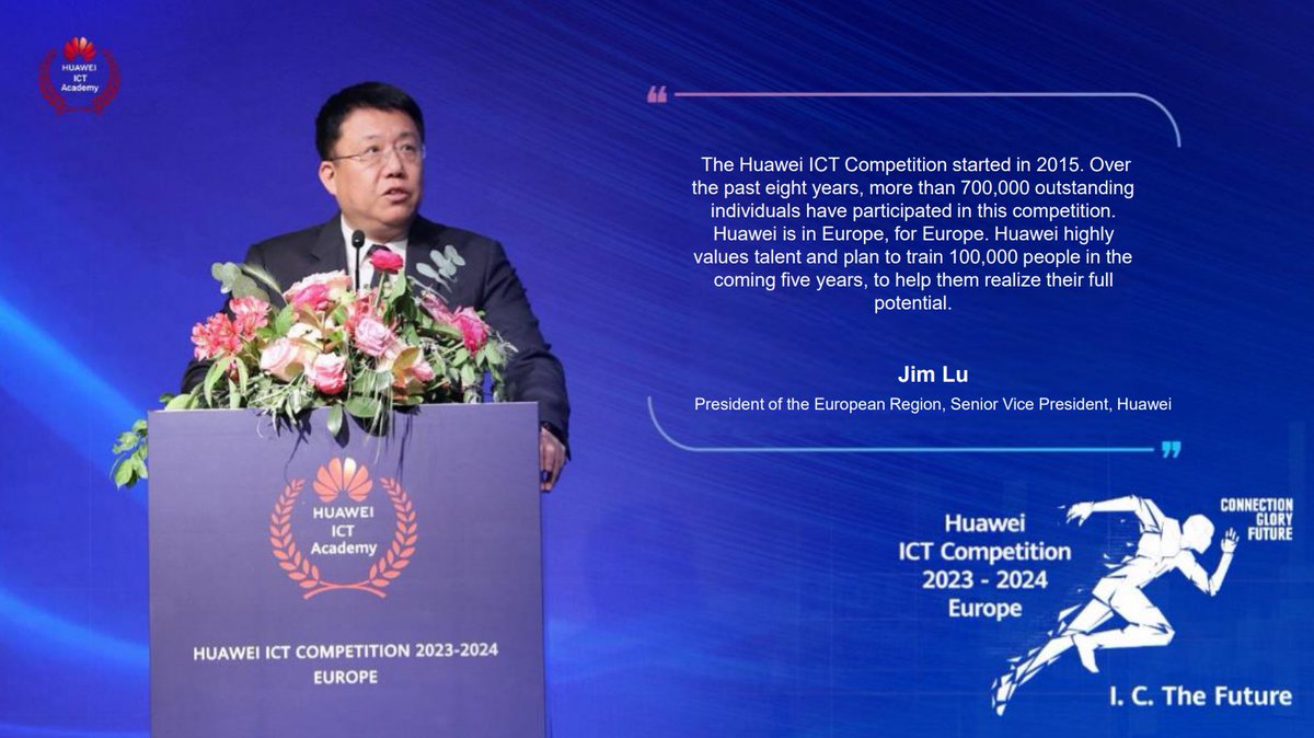 Jim Lu, President of the European Region, Senior Vice President of #Huawei, noted in his opening speech that the Huawei ICT Competition started in 2015. Over the past eight years, more than 700,000 outstanding individuals have participated in this competition. For details, visit…