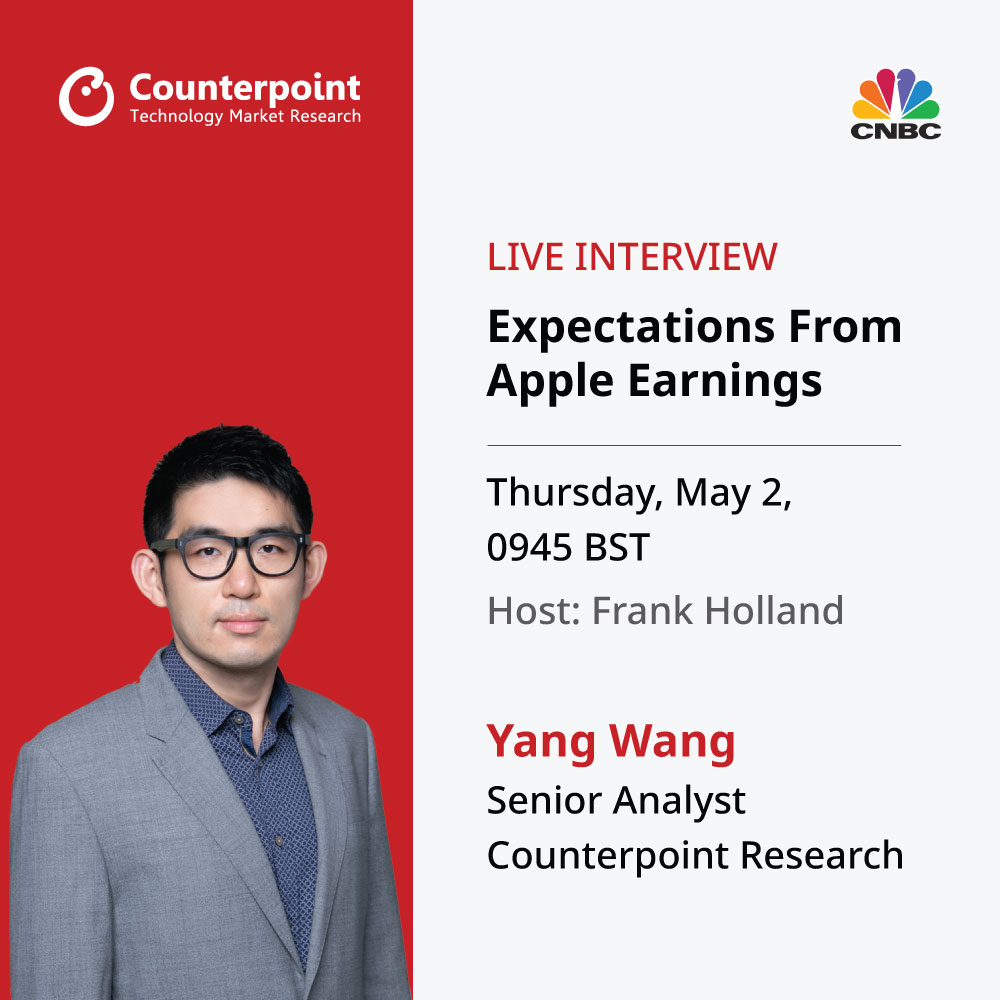 Join our Senior Analyst, @yang82wang, for a live interview on @CNBC discussing expectations for @Apple's earnings, which are scheduled for today. The interview will be hosted by @FrankCNBC and will air live on Thursday, May 2 at 0945 BST. #Apple #Earnings #CNBC #Technology