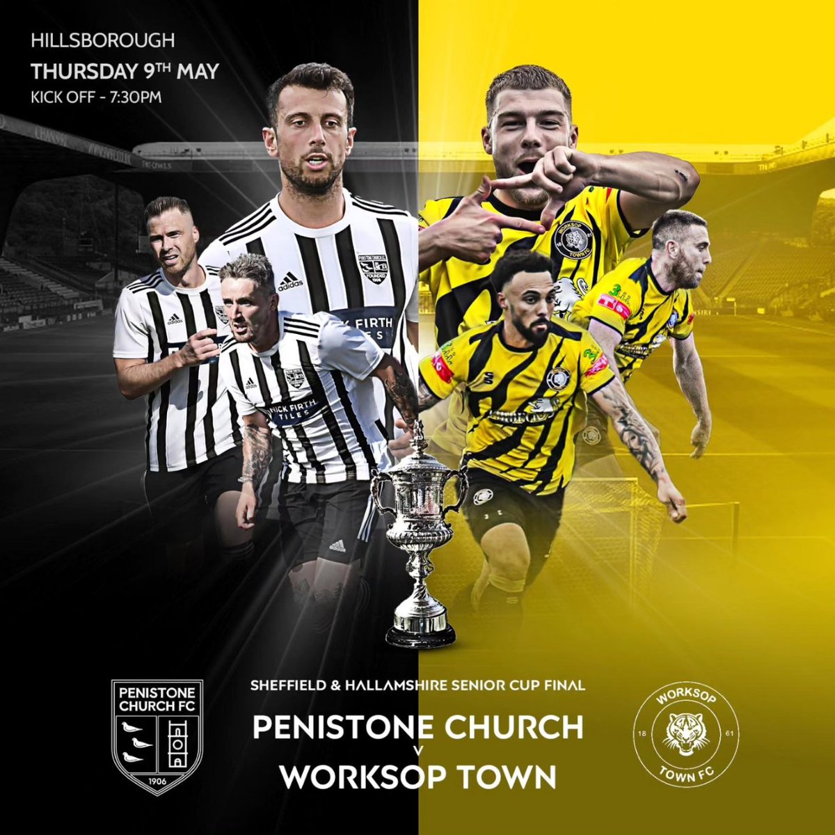 1 week to go before we are in @SHCFA Senior Cup Final action. We take on @worksoptownfc at Hillsborough on Thursday May 9th in what we know will be a tough test but the lads can't wait to get into it. We'd love as many fans to get behind the lads 🤞🤞 #UpTheChurch