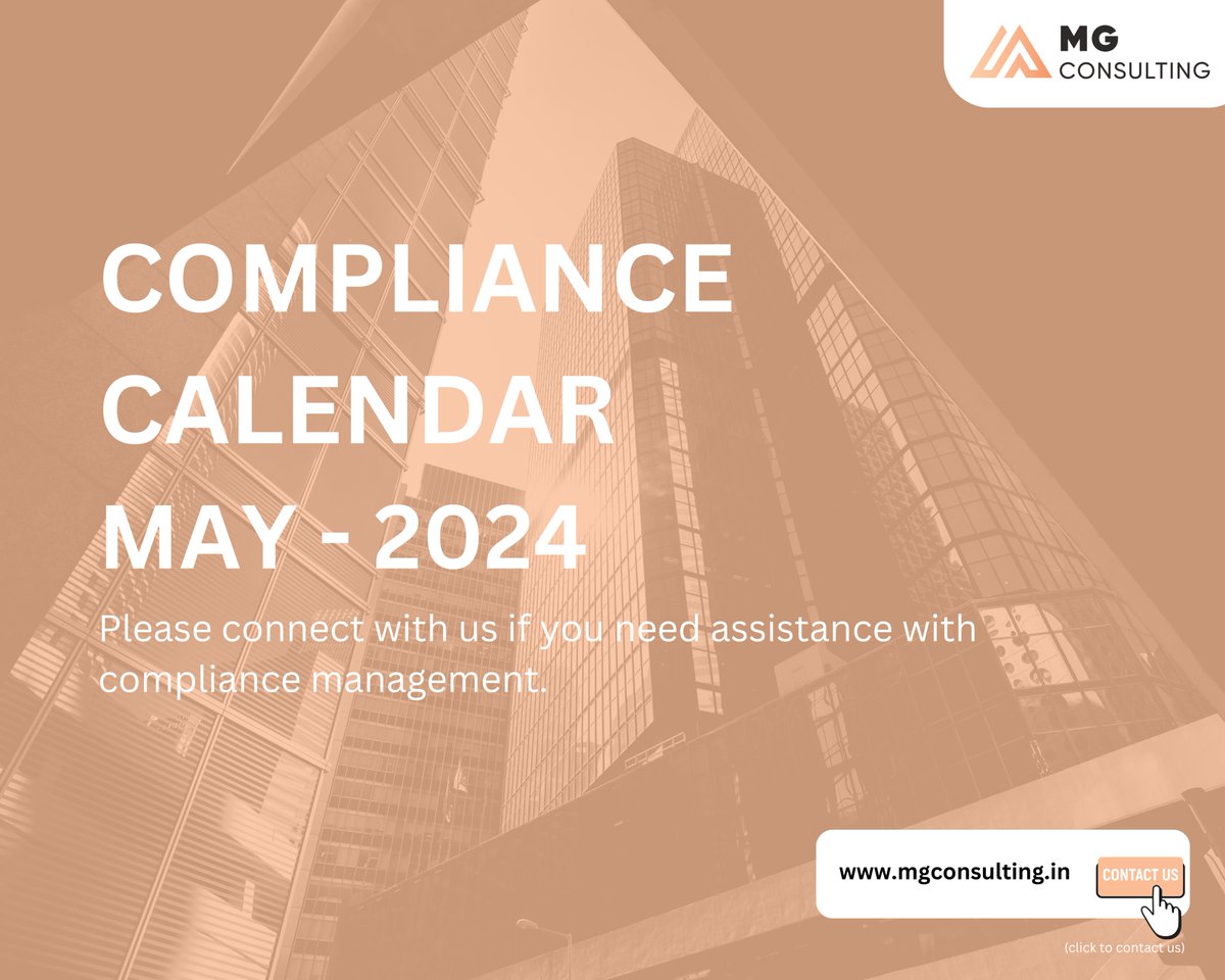 Stay ahead of the curve with MG Consulting's Compliance Calendar for May! 📆

Keep this calendar handy, and navigate the complex landscape of corporate compliance with confidence.

LinkedIn: linkedin.com/feed/update/ur…

#ComplianceMatters #Innovation #MGConsulting