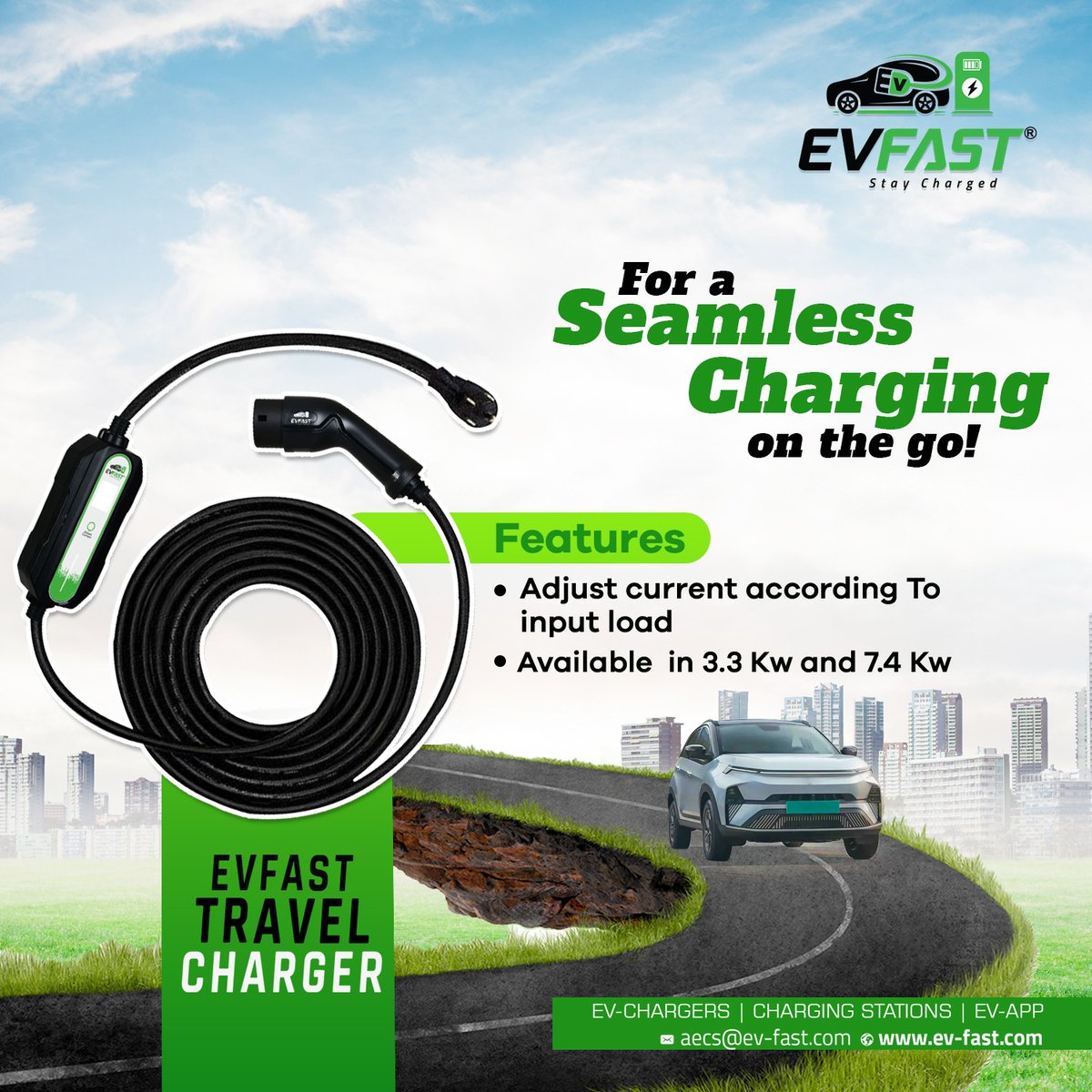 Our portable EV charger keeps your electric vehicle ready for the road ahead. Compact, fast, and reliable—it's your essential companion for any journey. Experience worry-free travel with EV Fast!

#EVFast #ElectricVehicles #EVCharging  #ElectricVehicleCharger #india