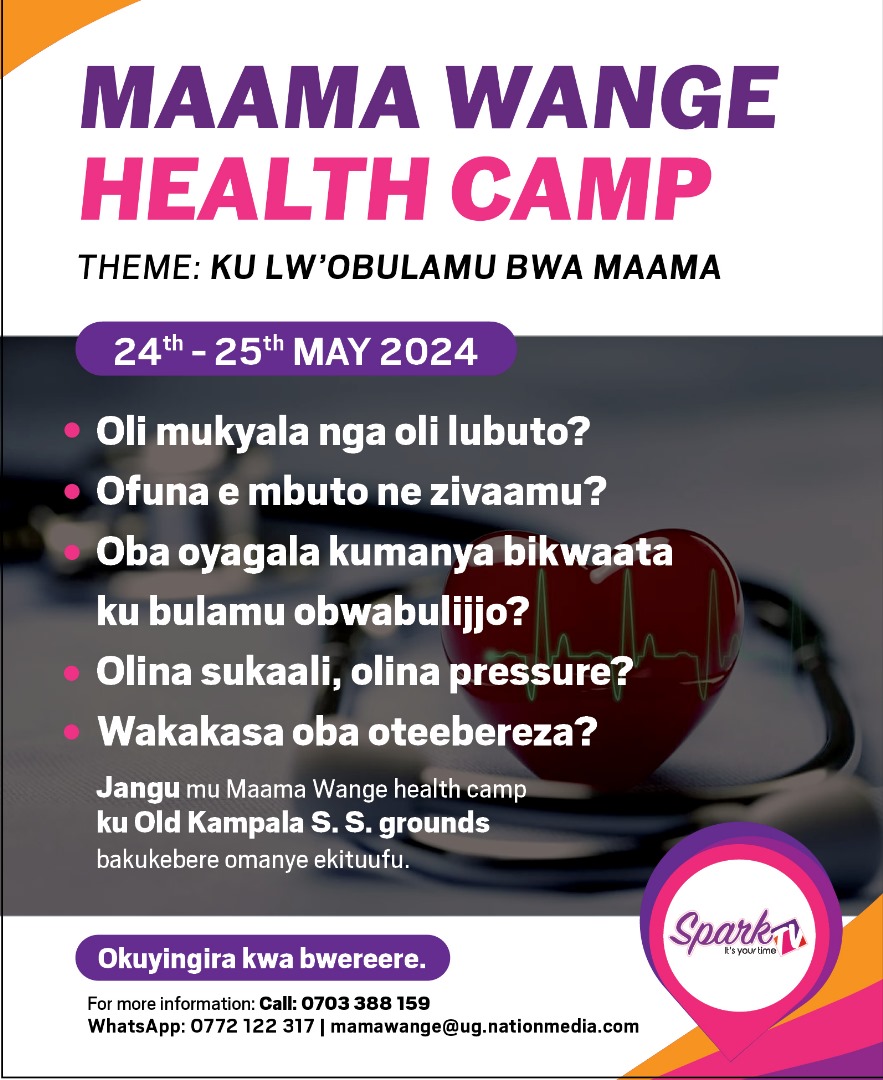 Are you a mother, an expecting one, or simply a woman? Come to Maama Wange Health Camp at Old Kampala S.S. grounds on the 24th-25th of May 2024 and get knowledge, checkups, and consultations on motherhood. #MaamaWangeHealthCamp #SparkTV @NakaseroHosp @AARInsuranceU @KlaHospital