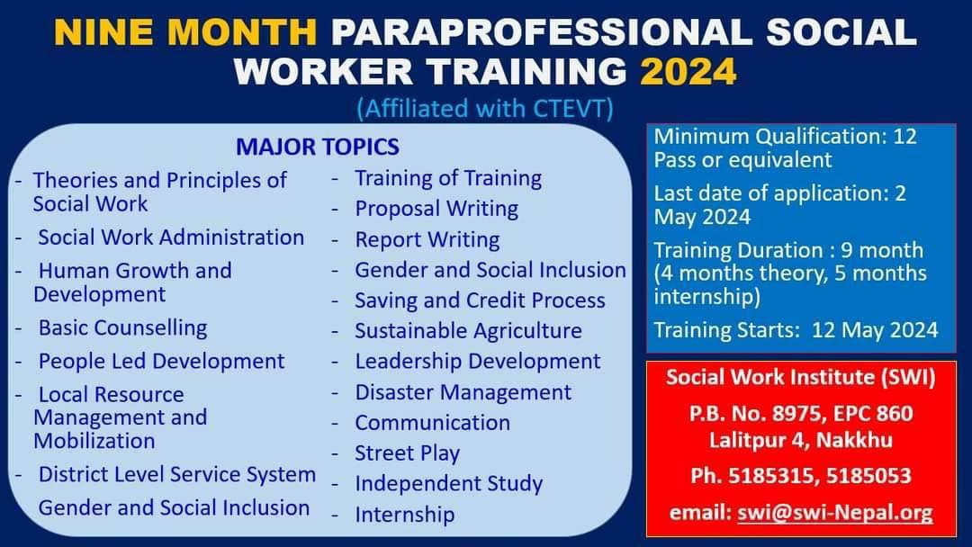 We are excited to announce the start of the Nine-Month Paraprofessionals Social Worker Training 2024, affiliated with CTEVT!🎓If you have a passion for creating positive change in communities, this program is perfect for you. Come join us on this journey.
#Training  #passionate