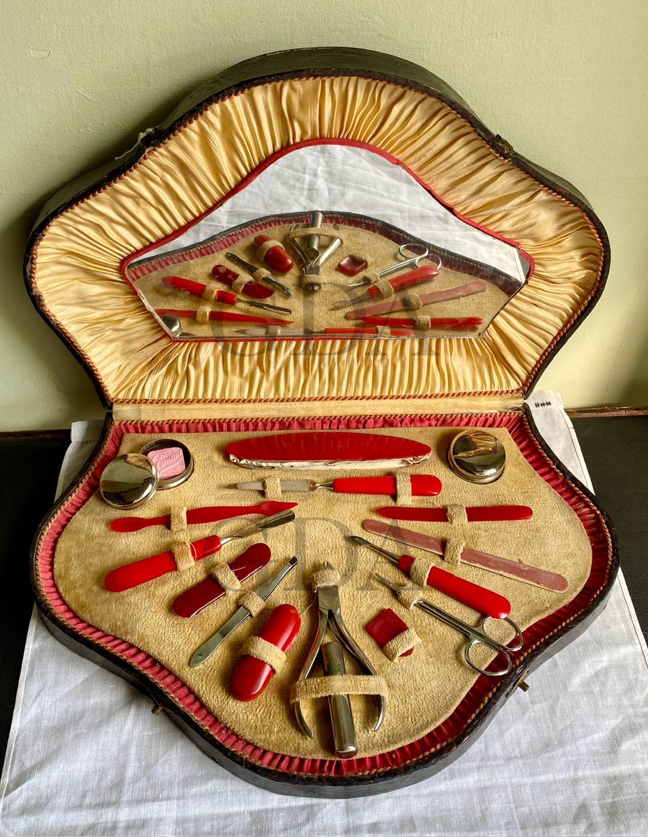 New items ♥️🧡 Vintage elegance with this boxed mid century manicure set. See it and more at, Dieudonneart.com/antiques #earlybiz #vintage #manicure #red #collectables #Amami #uniquegifts #shopindie #elevenseshour