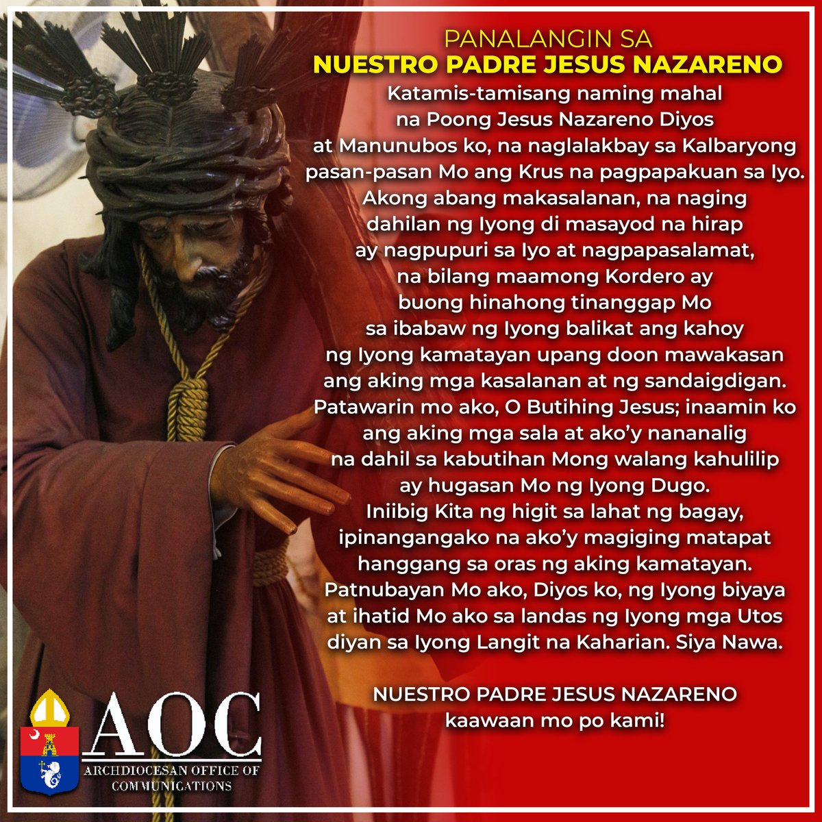 NUESTRO PADRE JESUS NAZARENO kaawaan mo po kami!

#RCAM #AOC
#ArchdioceseOfManila