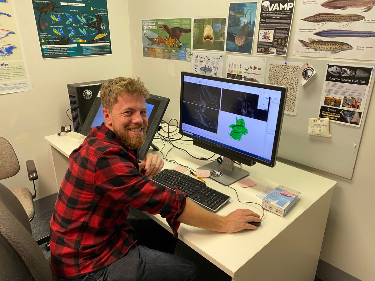 He’s finally here (and straight into μCT scanning a juvenile #Gogo #lungfish!) Big welcome to new @FlindersPalaeo PhD candidate M. Ramon Fritzen & partner Carol who arrived from Brazil just last week…