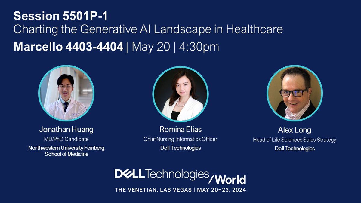 Join us in exploring the groundbreaking impact of Generative AI in healthcare in #DellTechWorld Session 5501P-1. Discover how #GenAI is revolutionizing patient care, research, and more! 
dell.to/4baSXfY #TransformHIT #DTWIndustries #iwork4dell #iwork4dell