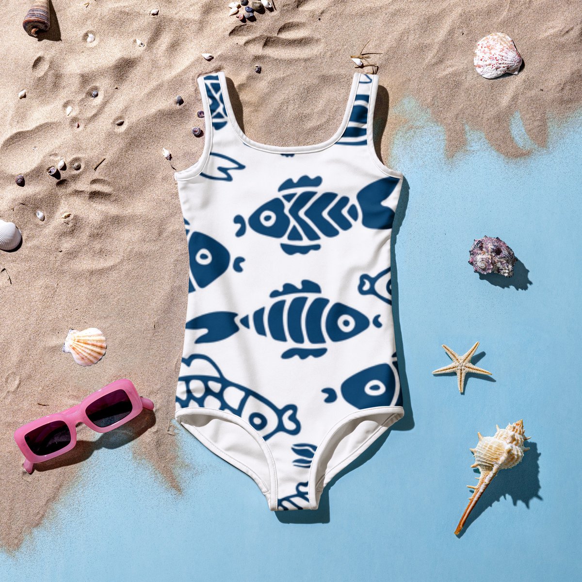 Blue Fish All-Over Print Kids Swimsuit, children swimsuit, kids bathing suits, vacation, summer, gift ideas, kids clothing tuppu.net/d13bb039 #EtsyShop #MothersDay #FourthofJuly #GiftsforMom #MemorialDay #Etsy #HandmadeGifts #GirlsSwimsuits