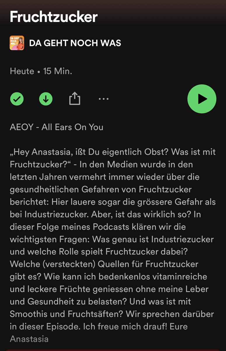 Neue #Podcast Folge #Dagehtnochwas #Fruchtzucker In den Medien wurde in den letzten Jahren vermehrt über gesundheitliche Gefahren von Fruchtzucker berichtet. Aber ist das wirklich so? In dieser Folge meines Podcasts klären wir die wichtigsten Fragen open.spotify.com/episode/00gp2j…