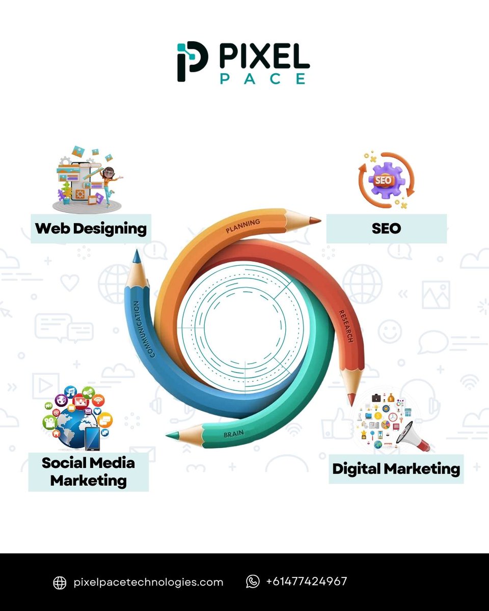 Get a stunning website design, strategic digital marketing, engaging social media campaigns, and top-notch SEO, all in one package! . Visit Us: pixelpacetechnologies.com or contact us at +61 477 424 967 . #WebsiteDesign #DigitalMarketing #SocialMedia #SEO #Pixelpacetechnologies