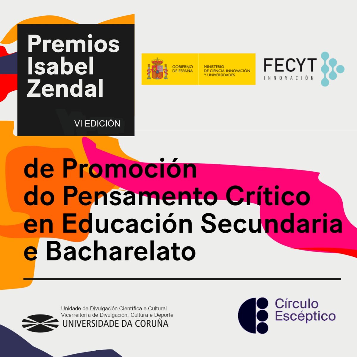 📣Novo prazo! Ata o 8M participa nos Premios Isabel Zendal, para promover pensamento crítico en  secundaria e bacharelato. 🎓🔍 Envía artigos, exposicións, contos... Iniciativa da Unidade de Divulgación Científica #UDC. Colabora @Cescept @FECYT_Ciencia tinyurl.com/455zhs22