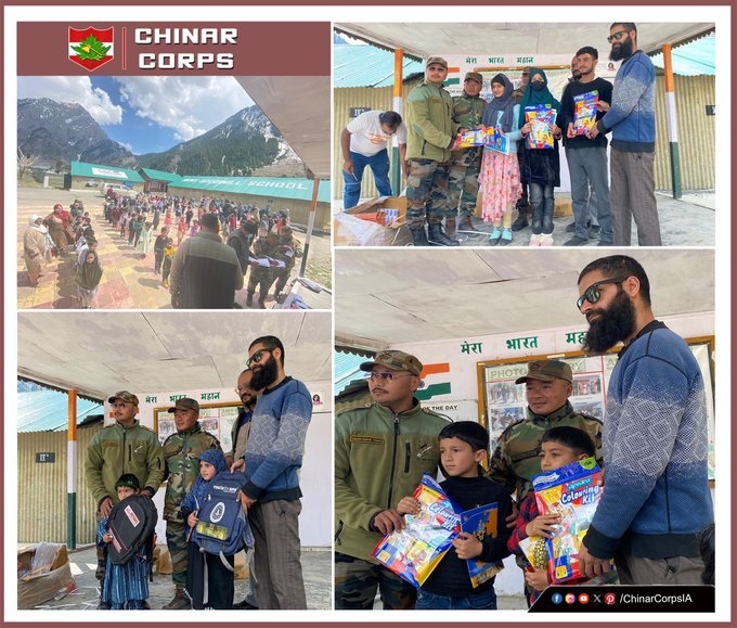 #IndianArmy distributed books and stationery items at AGS Dawar, Gurez, Bandipora. The initiative serves as a vital step towards promoting education and literacy in border areas of Gurez Valley.