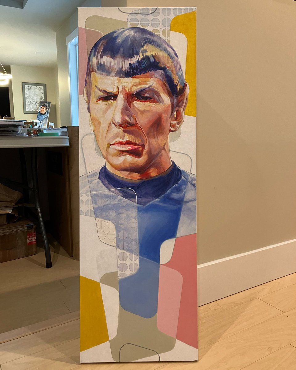 One of my early Spock paintings. I wanted to play with the idea of 1960s design in this piece as it was the era in which TOS was born. It definitely stands out from my other work as a result. ❤️🖖 retrospectstudios.ca/collect

#startrek #StarTrek #StarTrekTOS #Fanart #CanadianArt