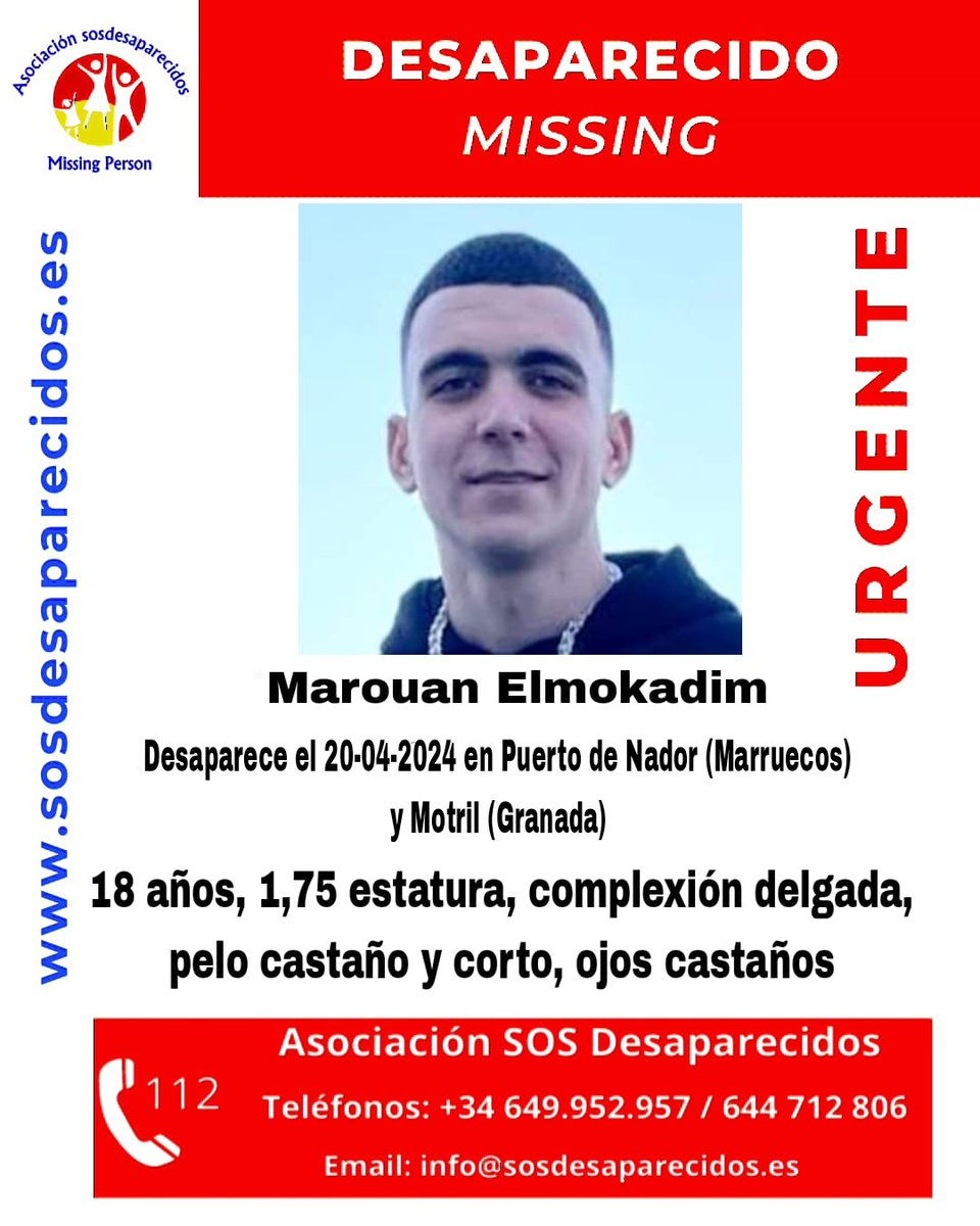 🆘 DESAPARECIDO #desaparecido #sosdesaparecidos #Missing #España #Marruecos #Nador #Motril Fuente: sosdesaparecidos Síguenos @sosdesaparecido