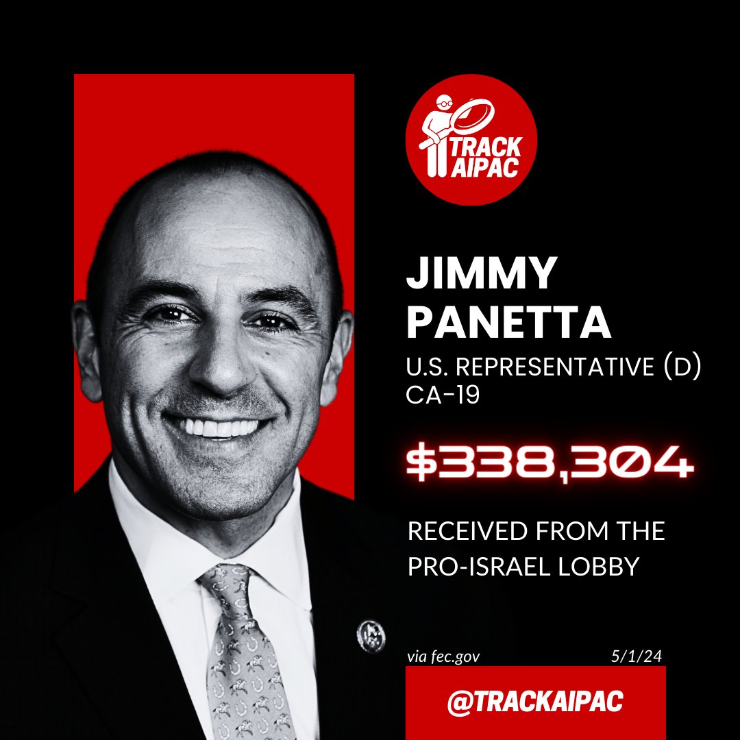 @tkvonkleist Rep. Jimmy Panetta has received >$338,000 from AIPAC and the Israel lobby. #RejectAIPAC #CA19
