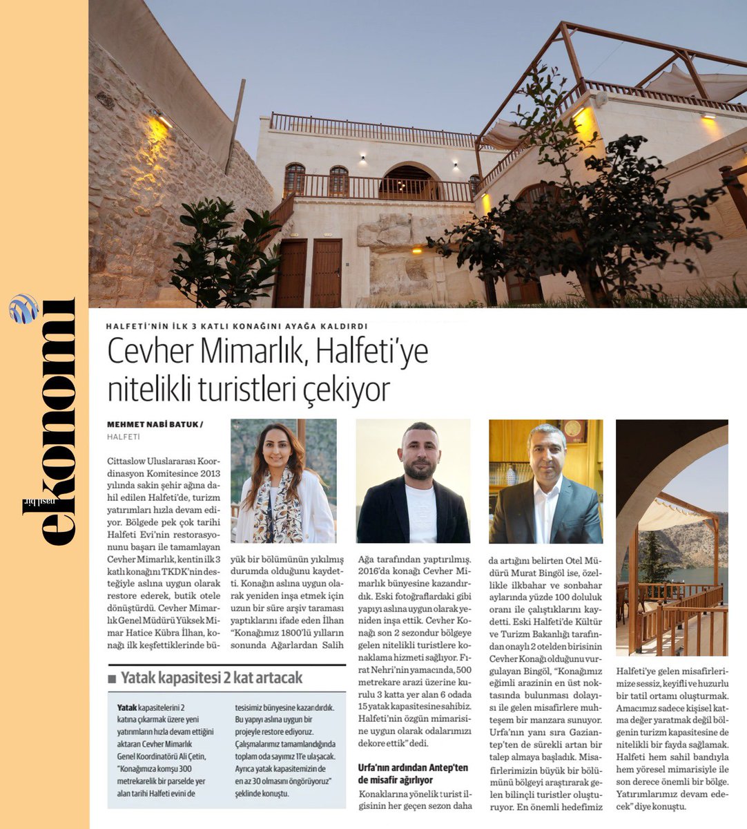 Cevher Mimarlık, Halfeti'ye nitelikli turistleri çekiyor

@haticekubrailhn 
@cetinali63 
#MuratBingöl
#CevherMimarlık
@CevherKonagi 

#turizm #butikotel #konak #cittaslow #sakinşehir #yeniyatırım #kapasiteartışı #nitelikliturist #yabancıturist #sürdürülebilirlik