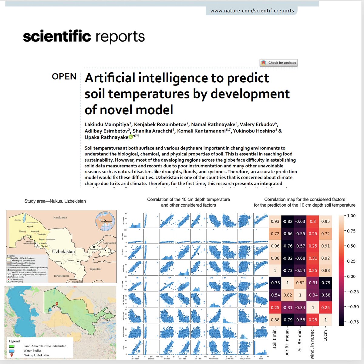 Very delighted to share that our GROUND-BREAKING research has been published in Nature @SciReports  Reports! 
Our study marked a significant milestone as the first-ever research conducted on predicting soil temperatures using AI for Uzbekistan.
@UCLan @UCLanResearch