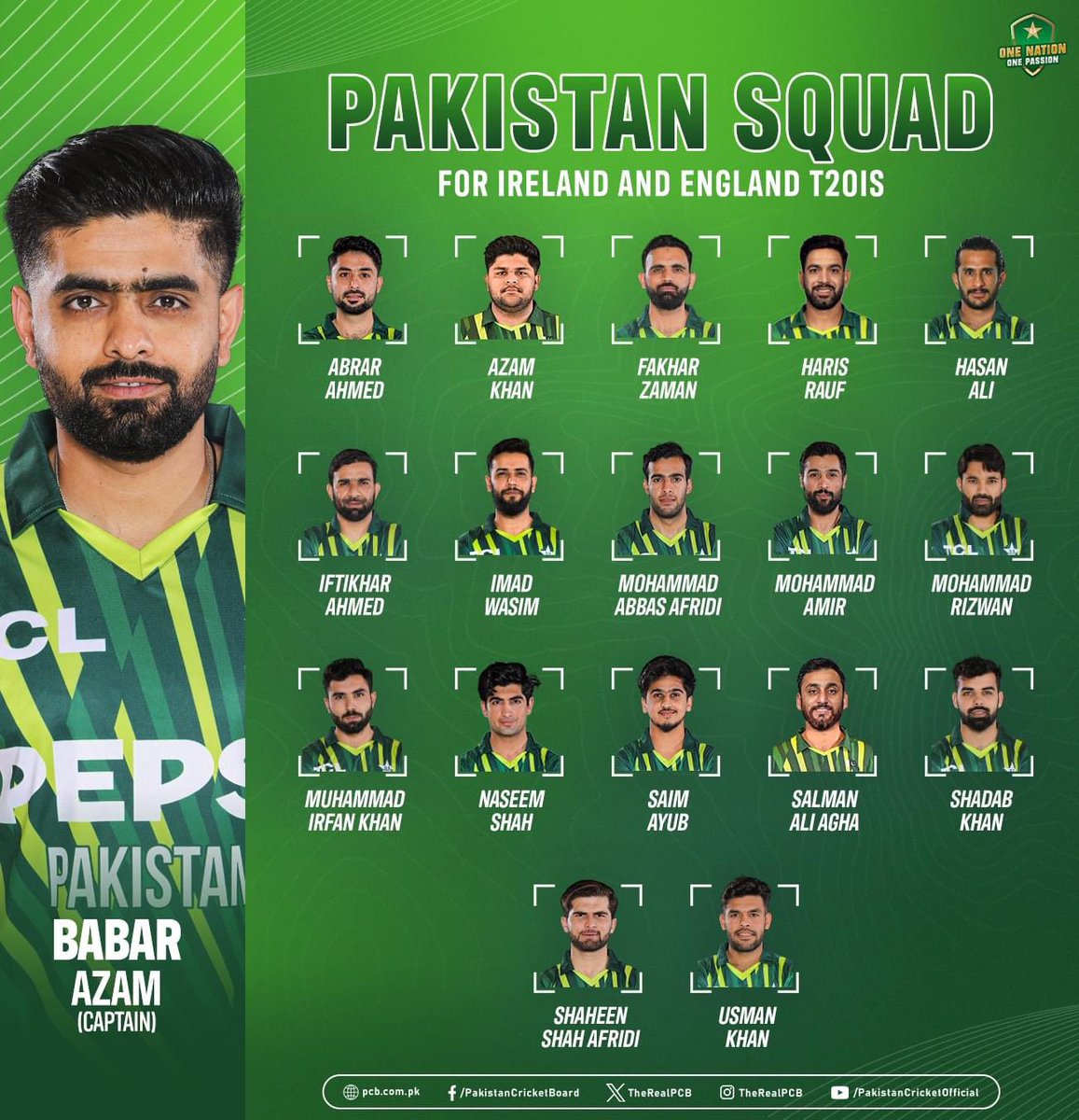 🚨 Pakistan's 1️⃣8️⃣-member squad announced for the T20I series against Ireland and England 🚨

#IREvPAK | #ENGvPAK | #BackTheBoysInGreen
