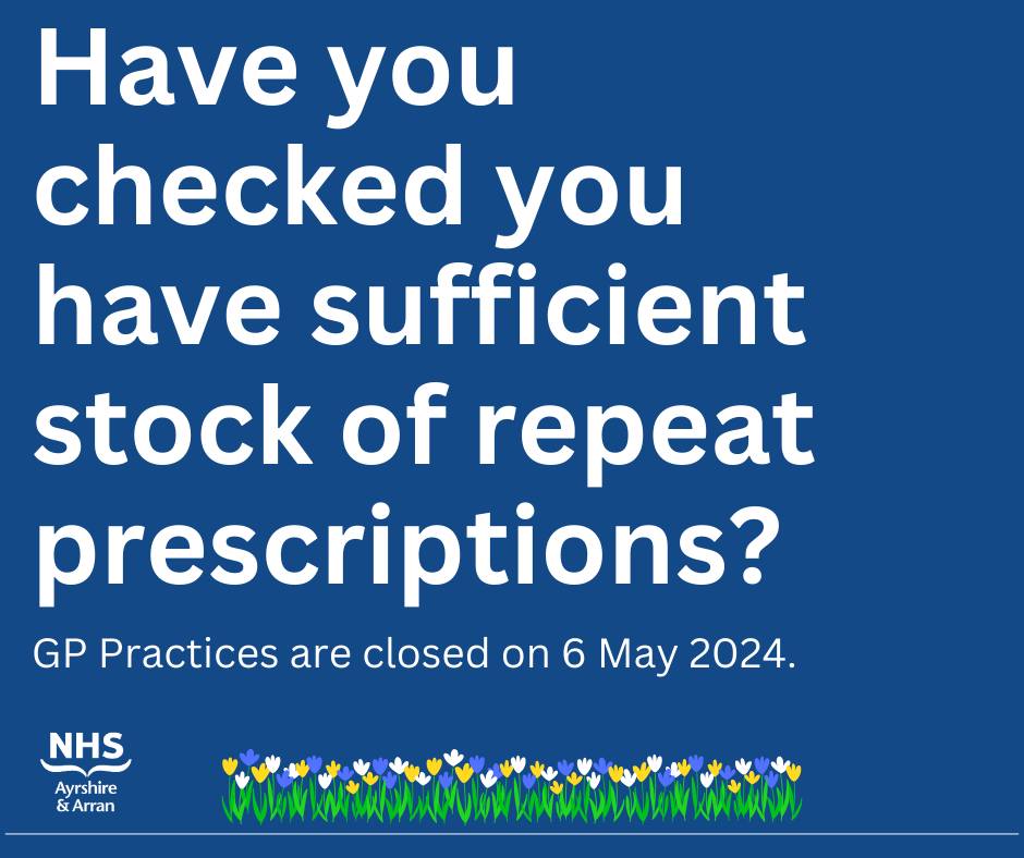 GP surgeries, Dental practices and some pharmacies will be closed on the 6th of May 2024. Order only what you need, in plenty of time. nhsaaa.net/.../services-a…