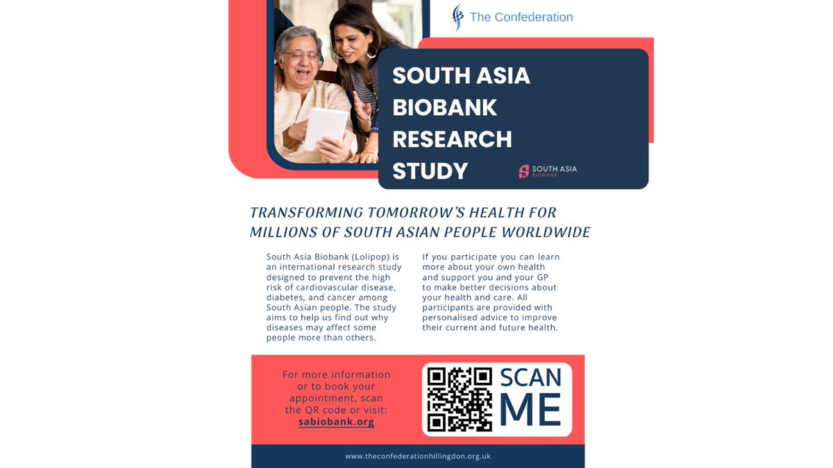 Hillingdon residents of South Asian heritage, please follow the link in our bio's linktree titled 'Biobank' to learn about a health study where you can take part, get a free health assessment, and help researchers bridge the gap in understandings of South Asian health.