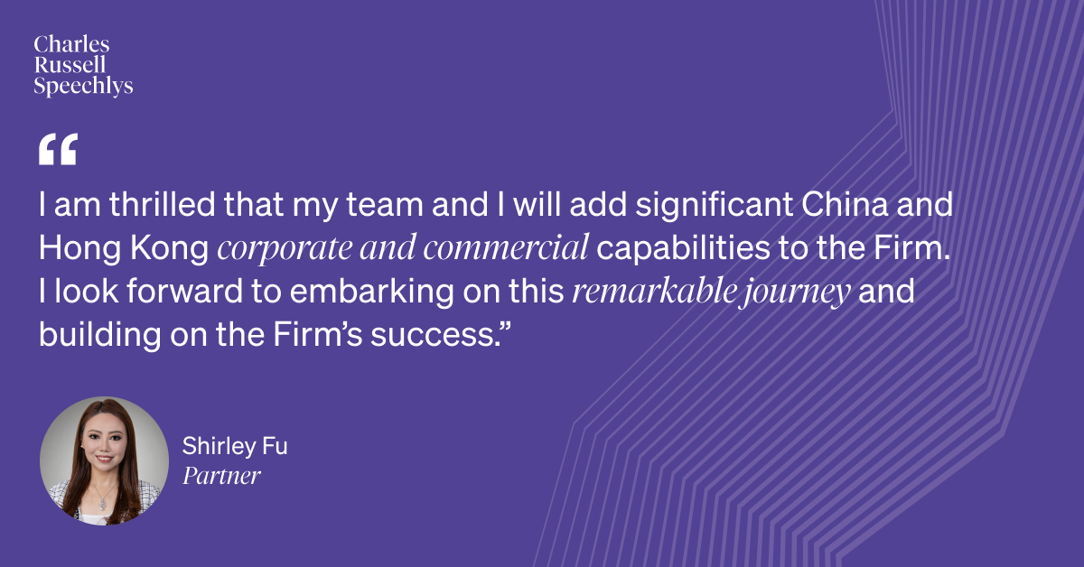Today our corporate and commercial offering has been strengthened with the appointment of Shirley Fu as a Partner in our Hong Kong office. Read more here: crs.law/86PR50Rnfnu