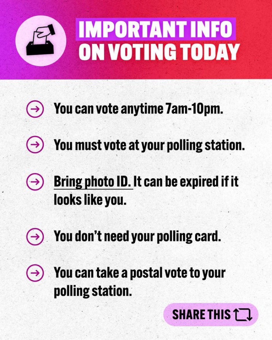 Head to the polls today and #VoteLabour Please remember your ID. A vote for @SadiqKhan is a vote for a fairer, safer and greener London👇